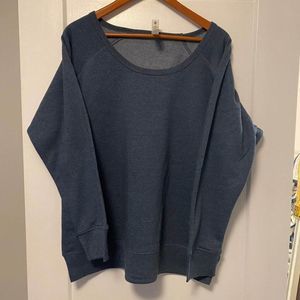 NEW Womens Blue Wide-Neck Fleece Pullover Oversized Boyfriend Sweatshirt  XXL